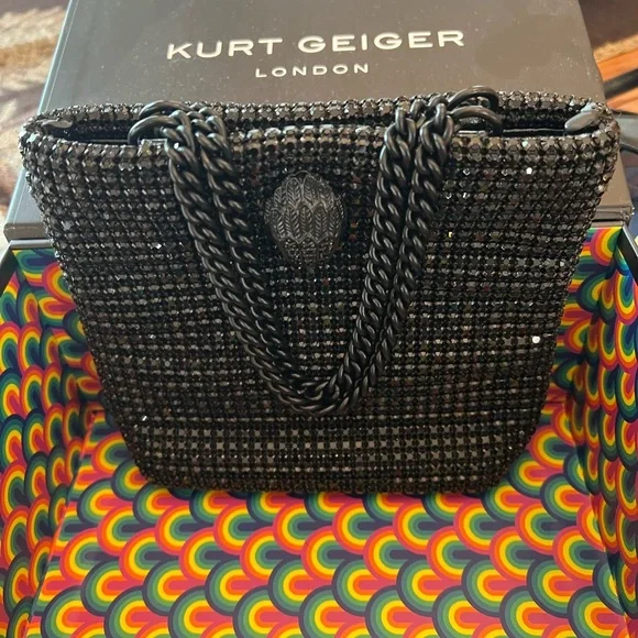 Kurt Geiger Black Sparkle Bag with chain handles. - Picture 3 of 7